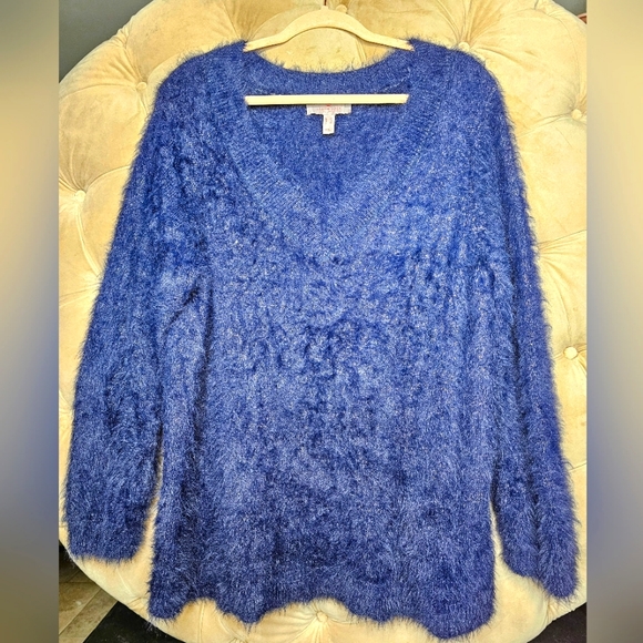 Laurie Felt Los Angeles - Navy Blue Sparkle Sweater - Large - Picture 3 of 6